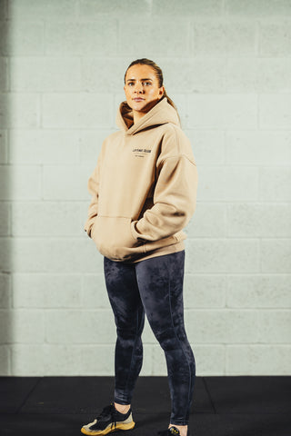 Unisex Oversized Lifting Club Fleece Lined Hoodie Apricot
