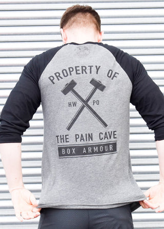 Unisex Pain Cave Heather Grey & Black Baseball Tee