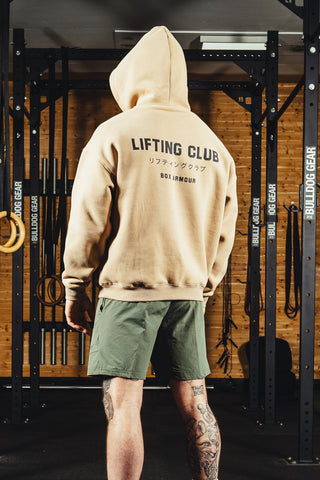 Unisex Oversized Lifting Club Fleece Lined Hoodie Apricot
