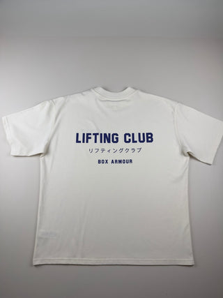 Unisex Lifting Club Drop Shoulder Tee Cream and Ultramarine