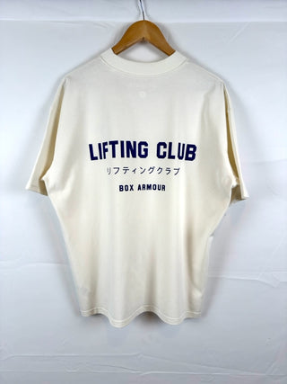 Unisex Lifting Club Drop Shoulder Tee Cream and Ultramarine
