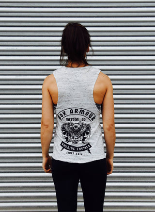 Building Engines Ladies Grey/White Marble Flowy Muscle Tank